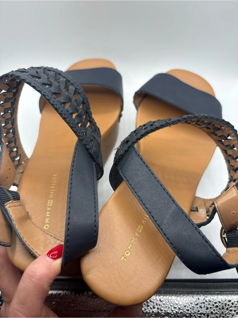 Tommy Hilfiger Black Woven-Strap Platform Wedges
